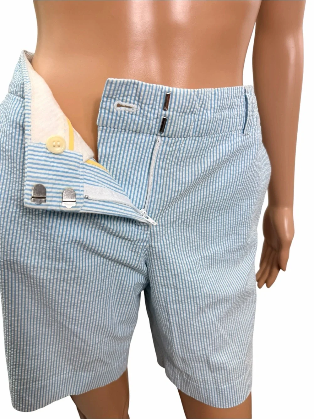 J Crew Women’s Size 6 Low Fit Blue White Striped Chino Shorts Crepe